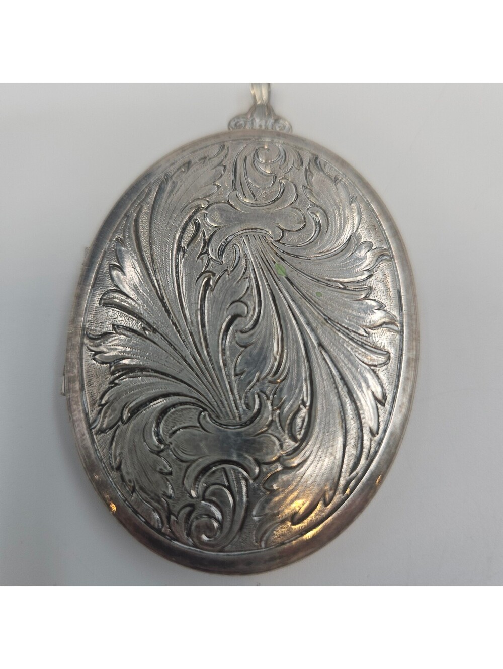 Vintage Large Ornate Silver Tone Locket Pendant Engraved Floral Scroll 2.5"